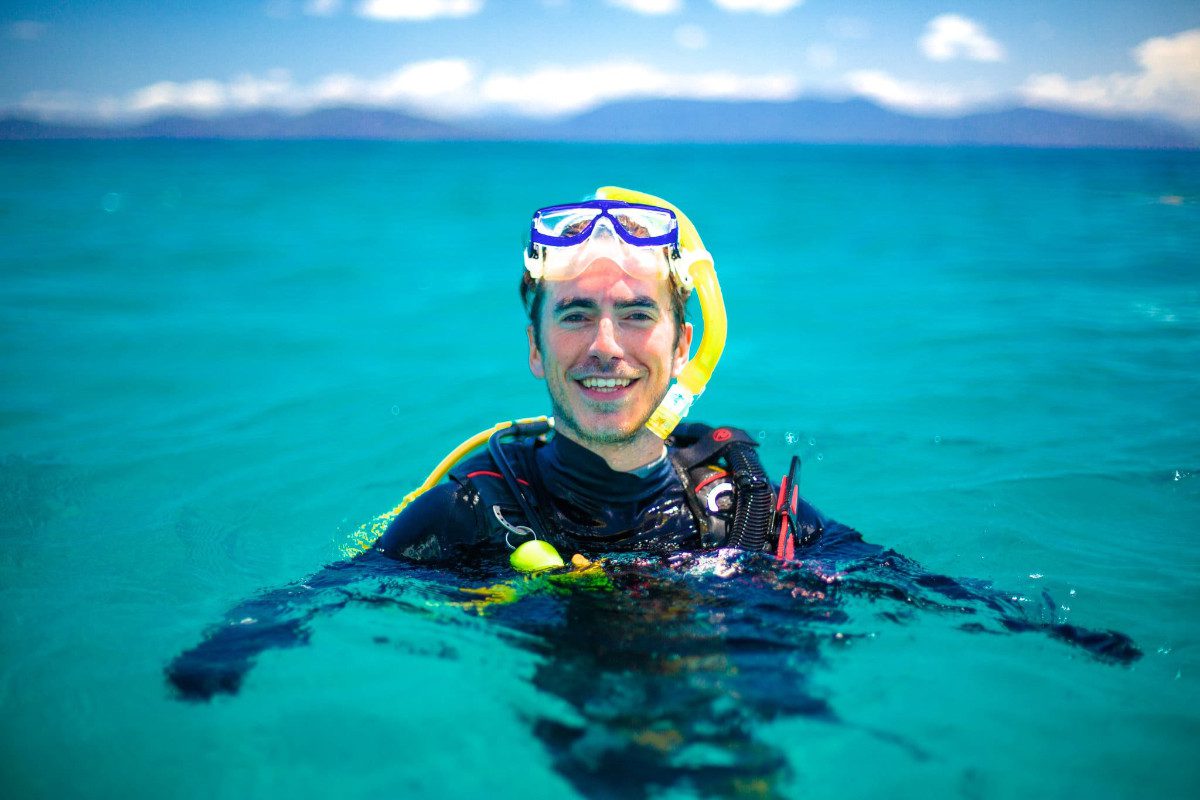 Simon Reeve diving in the sea