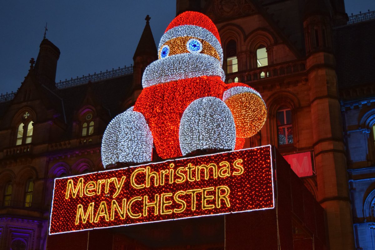 Santa made of lights in Manchester