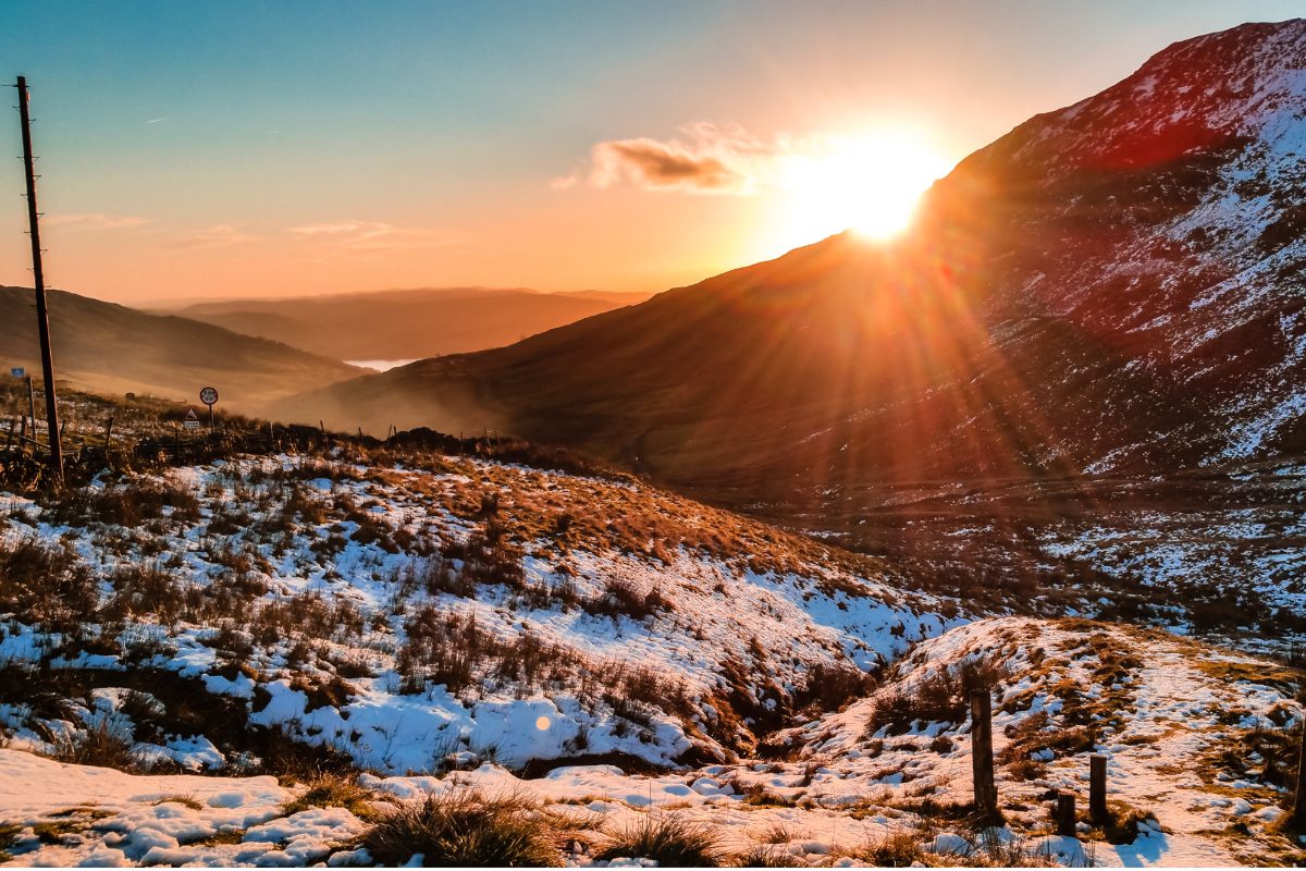 Winter sunset over snow