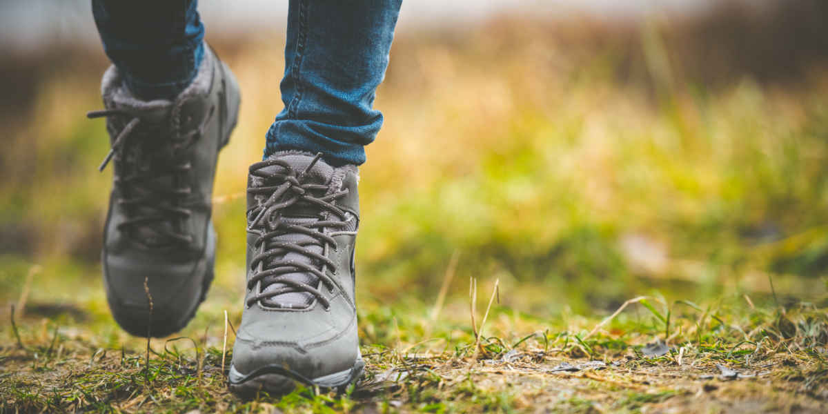 Walking boots in the forest