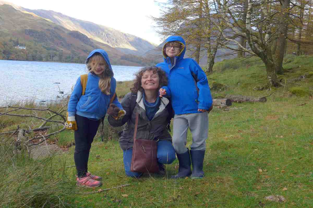 Woman and kids in the Lake District in autumn