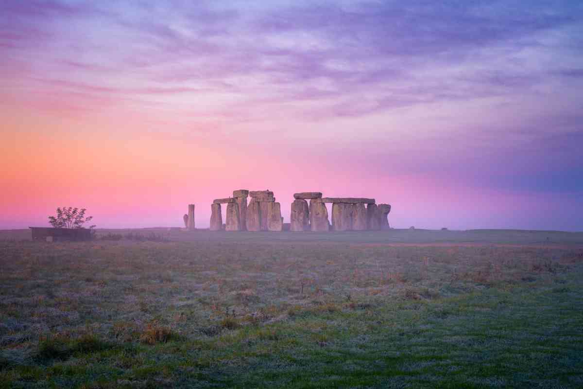 Stonehenge at foggy winter sunrise