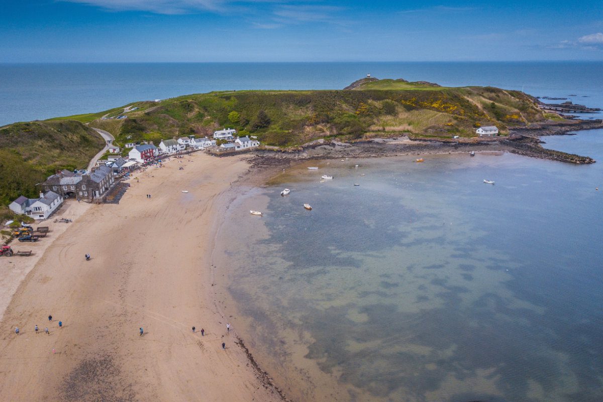 Aerial view of Porthdinllaen village and golf course, Morfa Nefy