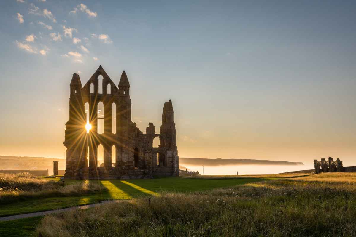 Whitby Abbey Ruins at sunset