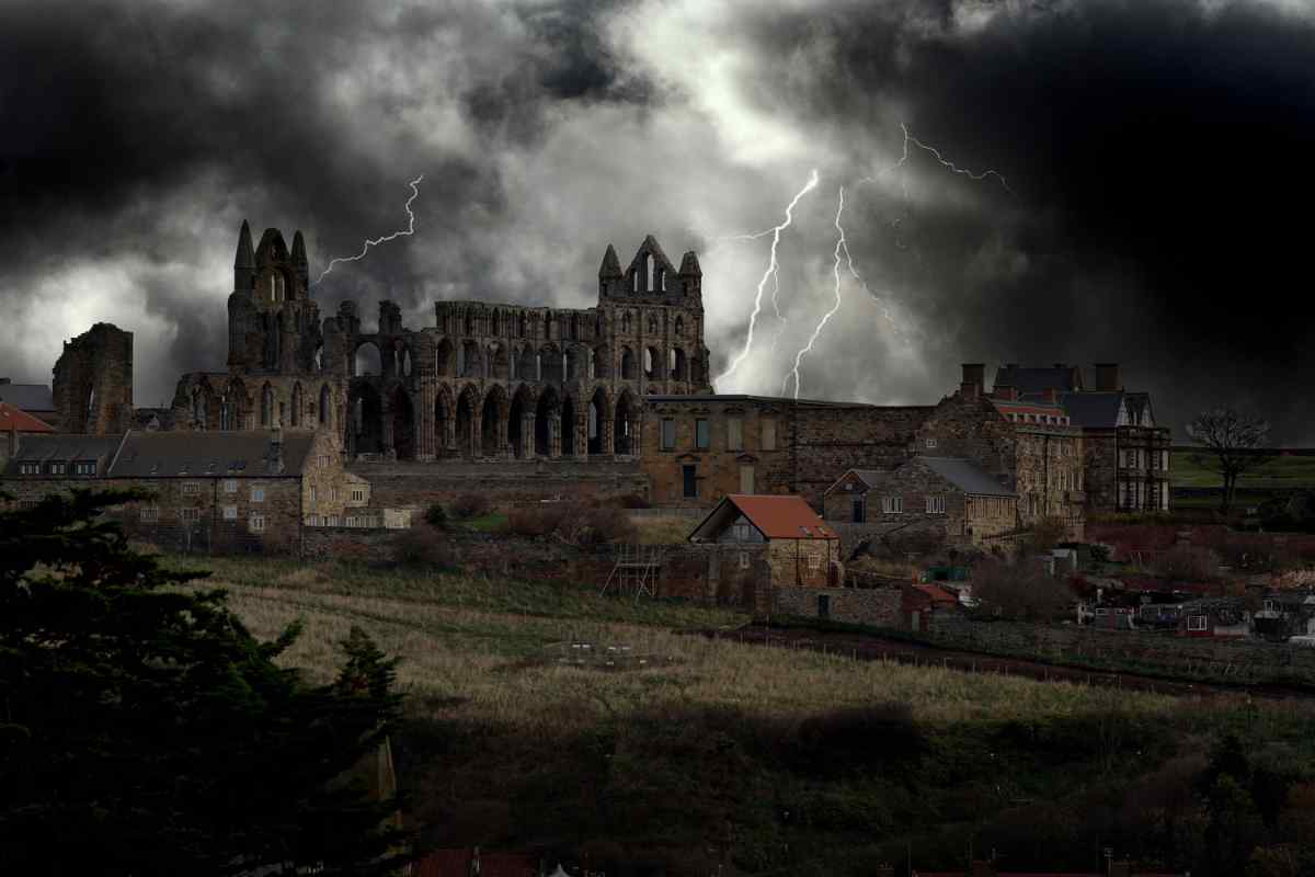 Lightening over the Whitby Abbey