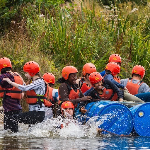Young people raft building on a residential