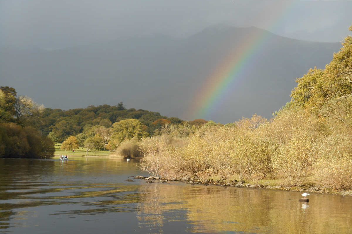 Derwentwater near Keswick with a rainbow overhead