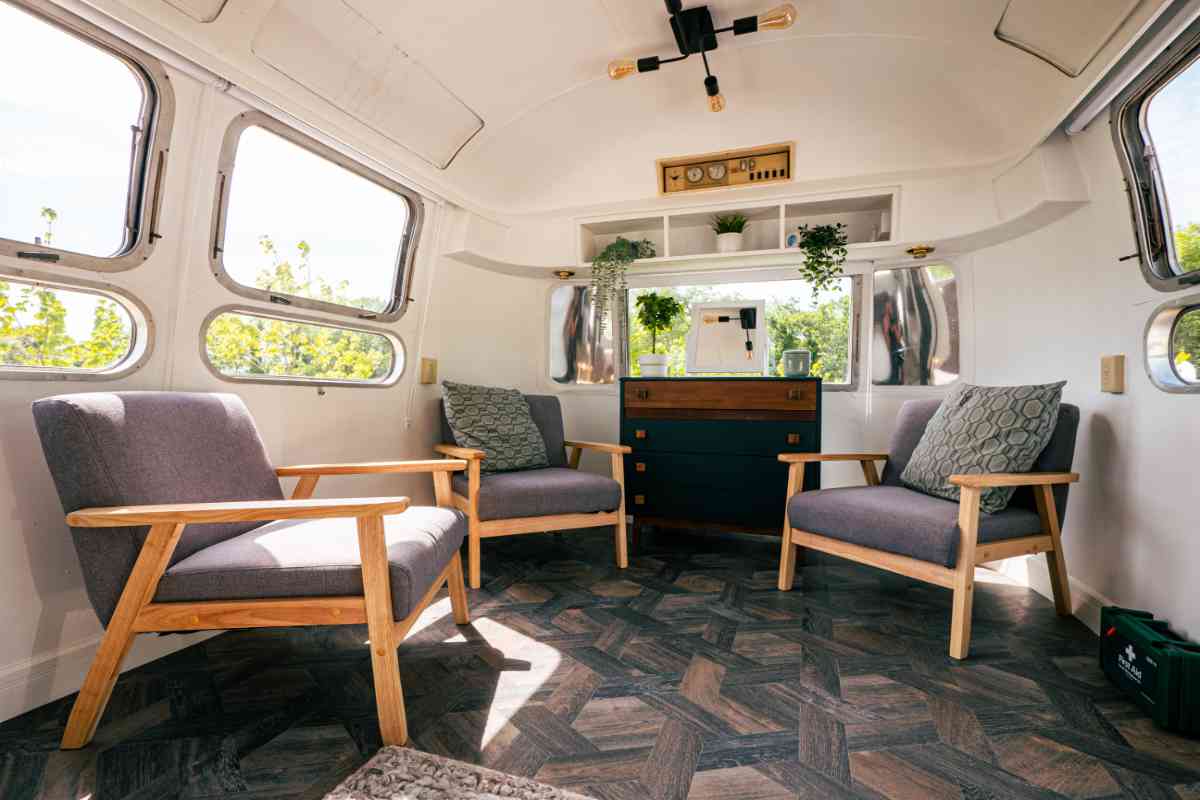 The seating area in an Airstream