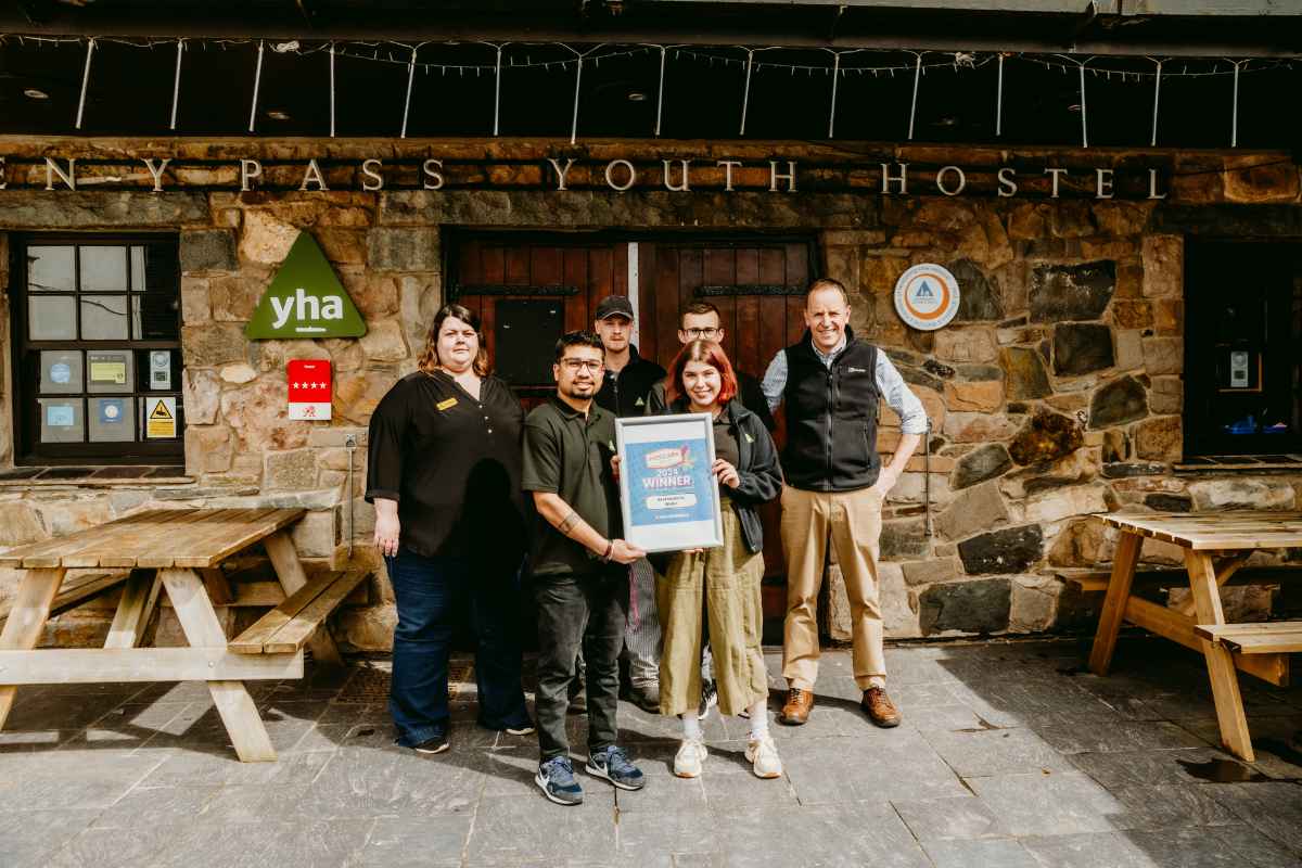 The YHA Pen-y-Pass team with the Hoscar award